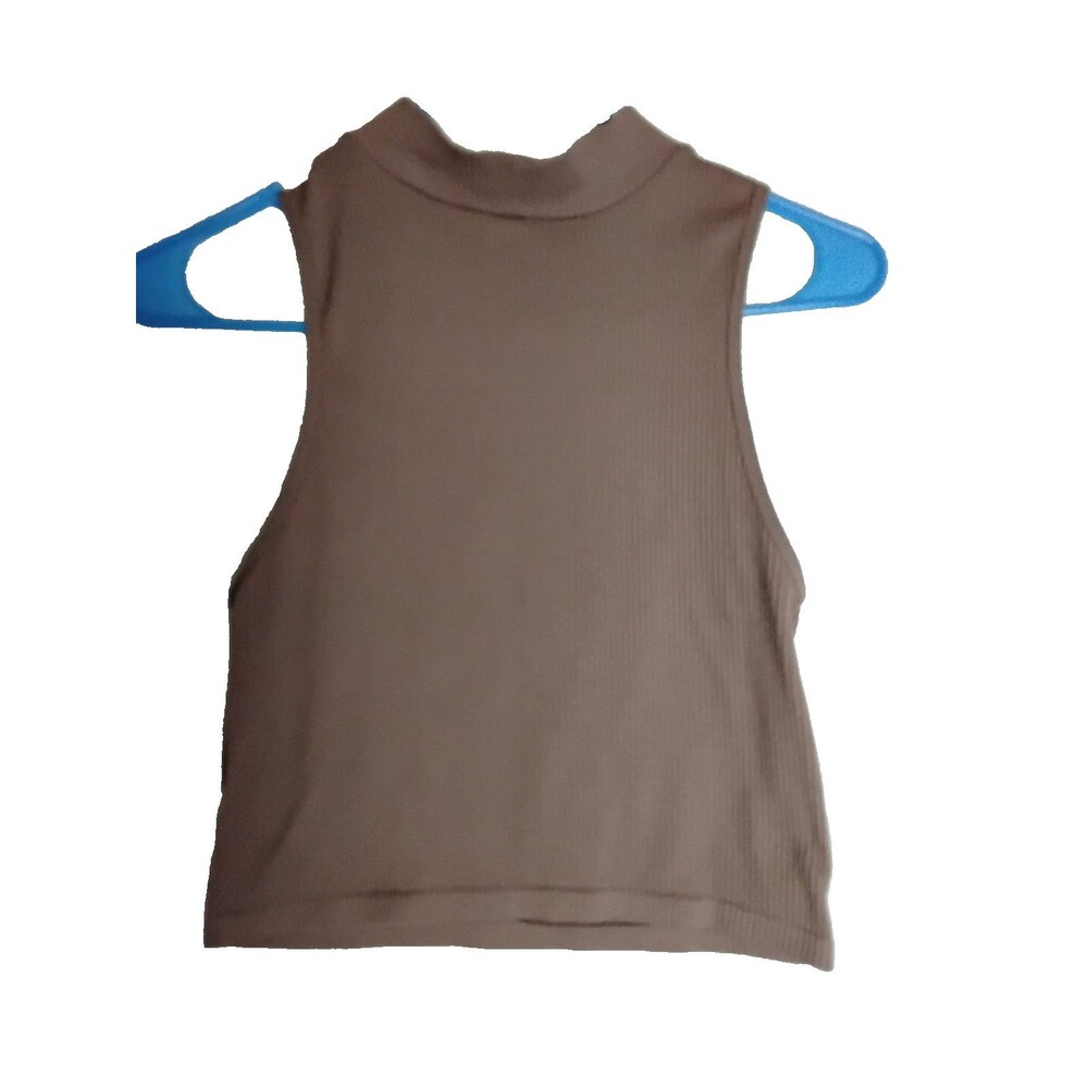 Gypsy + Jade Brown Ribbed Knit Seamless Mock Neck  Sleeveless Tank Top Size S/M